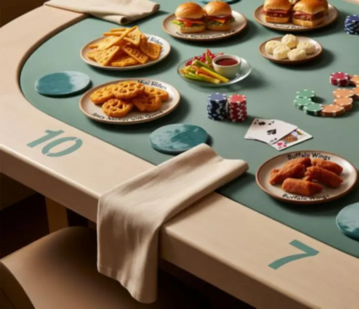 Assortment of poker table bites styled in a magazine-inspired layout